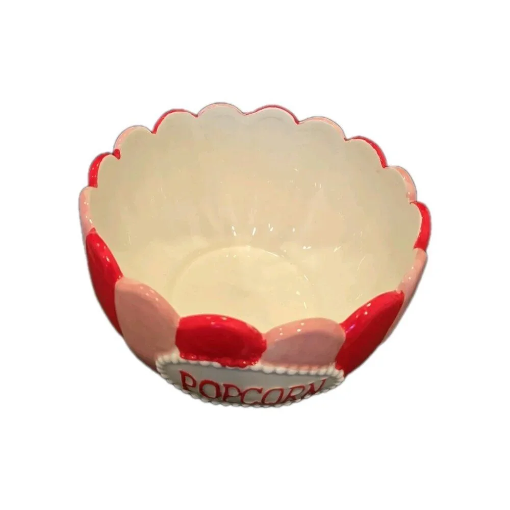 New Retro Modern Circus Ceramic Pink & Red Popcorn Bowl Kitchen Movie Night